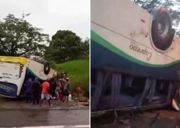 Vinte e cinco passageiros feridos após ônibus da Brasil tombar em Itaperuna